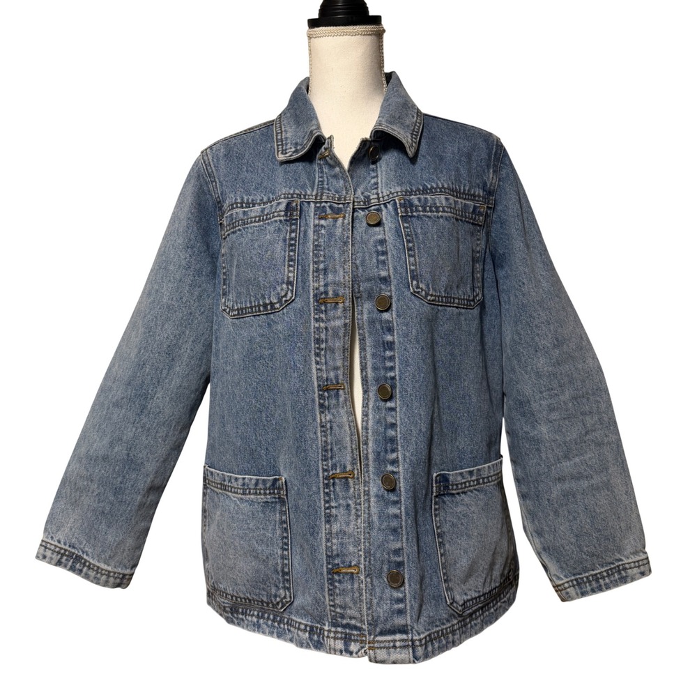 House of Harlow 1960 Womens sz L Denim‎ Belted Chore Utility Jacket 100% cotton
